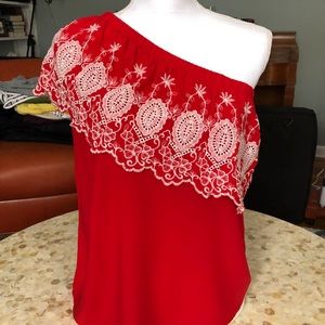 Stella & Dot Hannah one-shoulder top fun red
